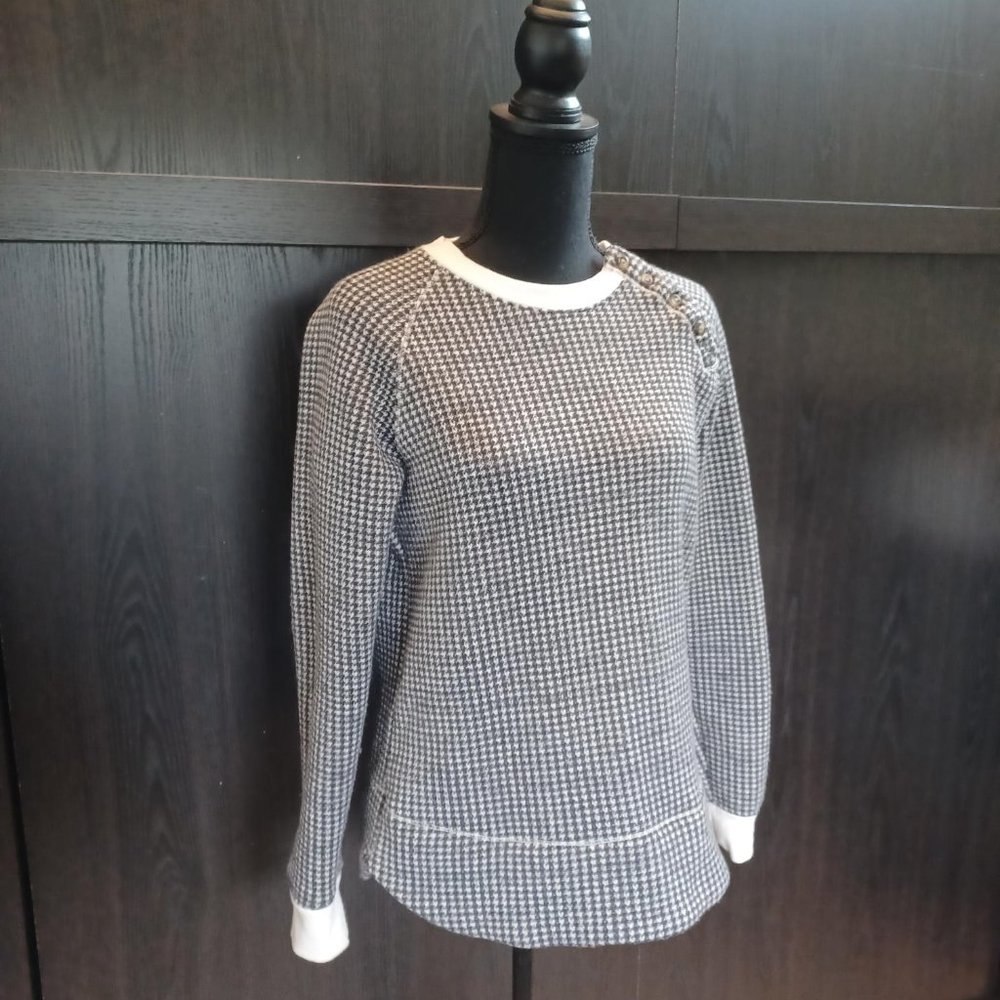 Columbia Chillin Sweater Houndstooth Fleece Crewneck Tunic Cream Grey Medium